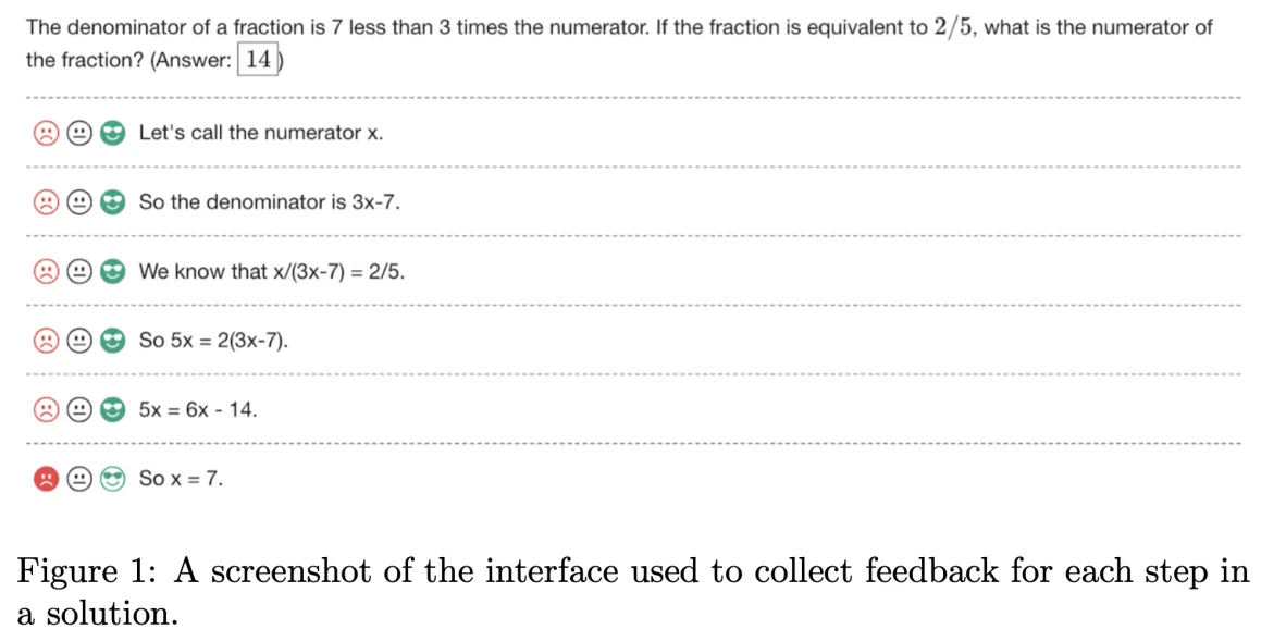 Step-by-step math solution with each step labelled positive, negative or neutral