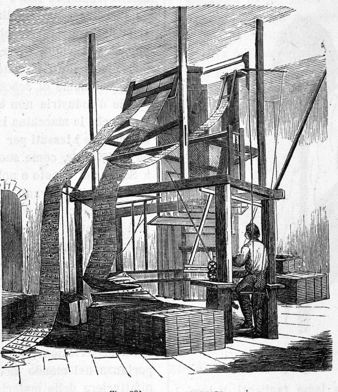 jacquard weaving loom — punch card controlled pattern